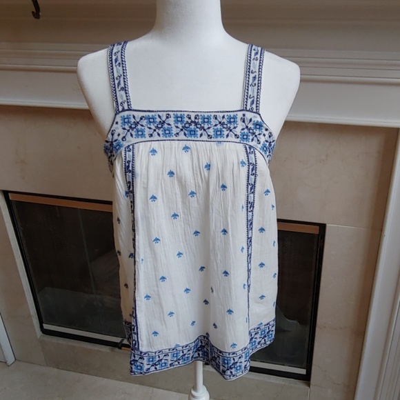 Joie Tops - Joie l White and Blue Embroidered Top